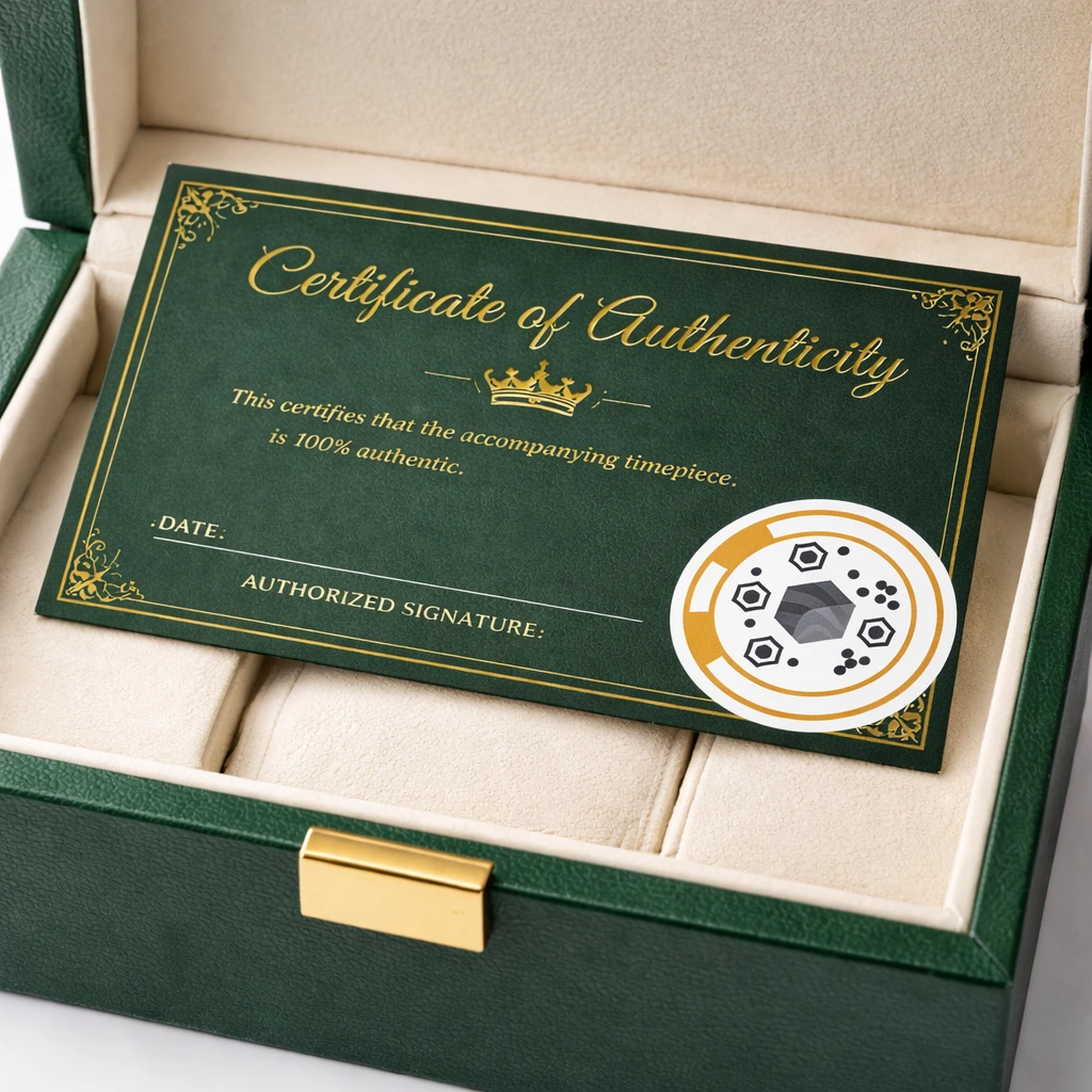 Watch certificate of authenticity with cypheme tag