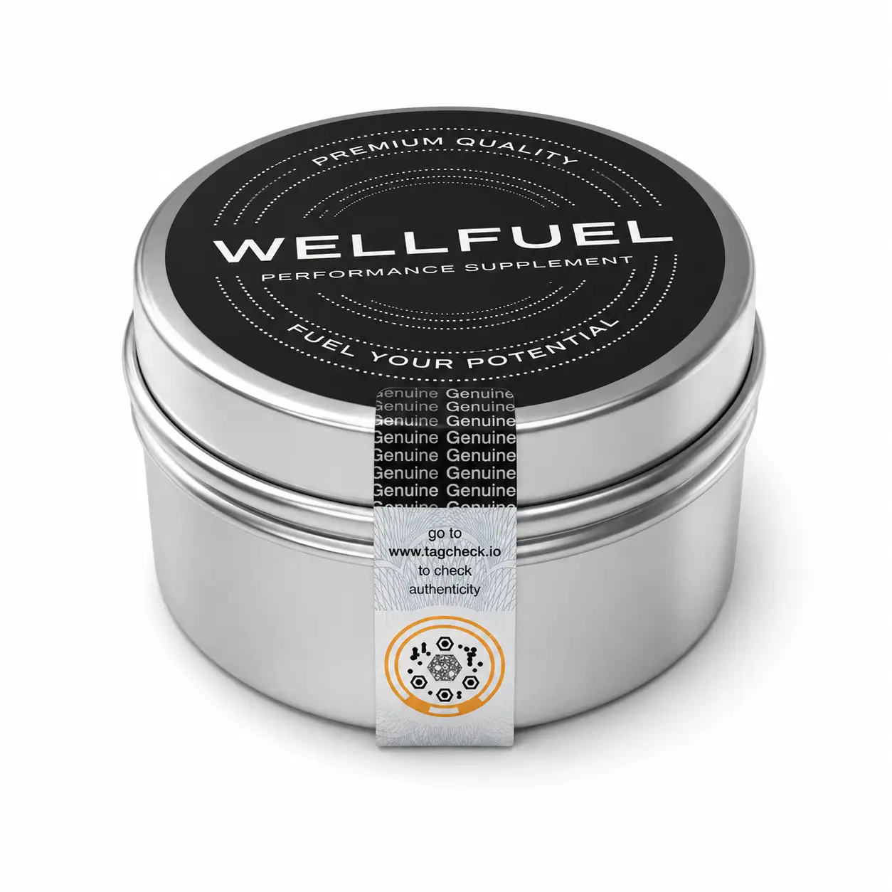 Cypheme label on supplement tin closing seal