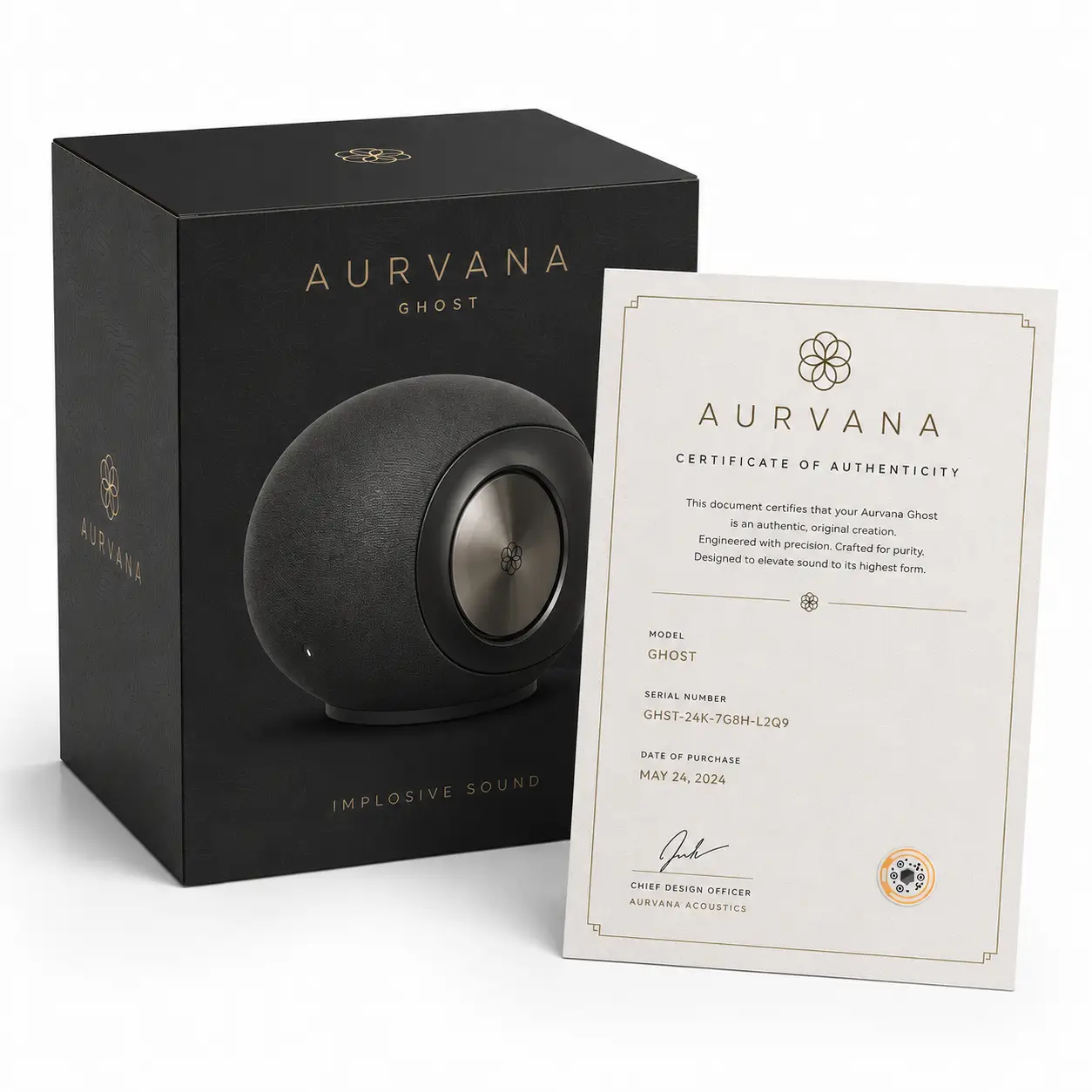 Cypheme label on a speaker's certificate of authenticity