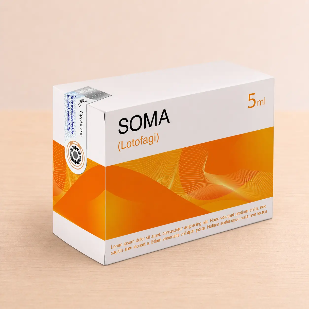 Caixa do produto médico Soma com etiqueta de autenticação Cypheme