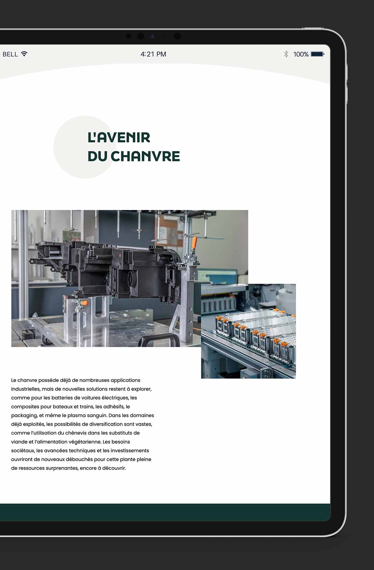 Page L'avenir du chanvre du site InterChanvre sur tablette