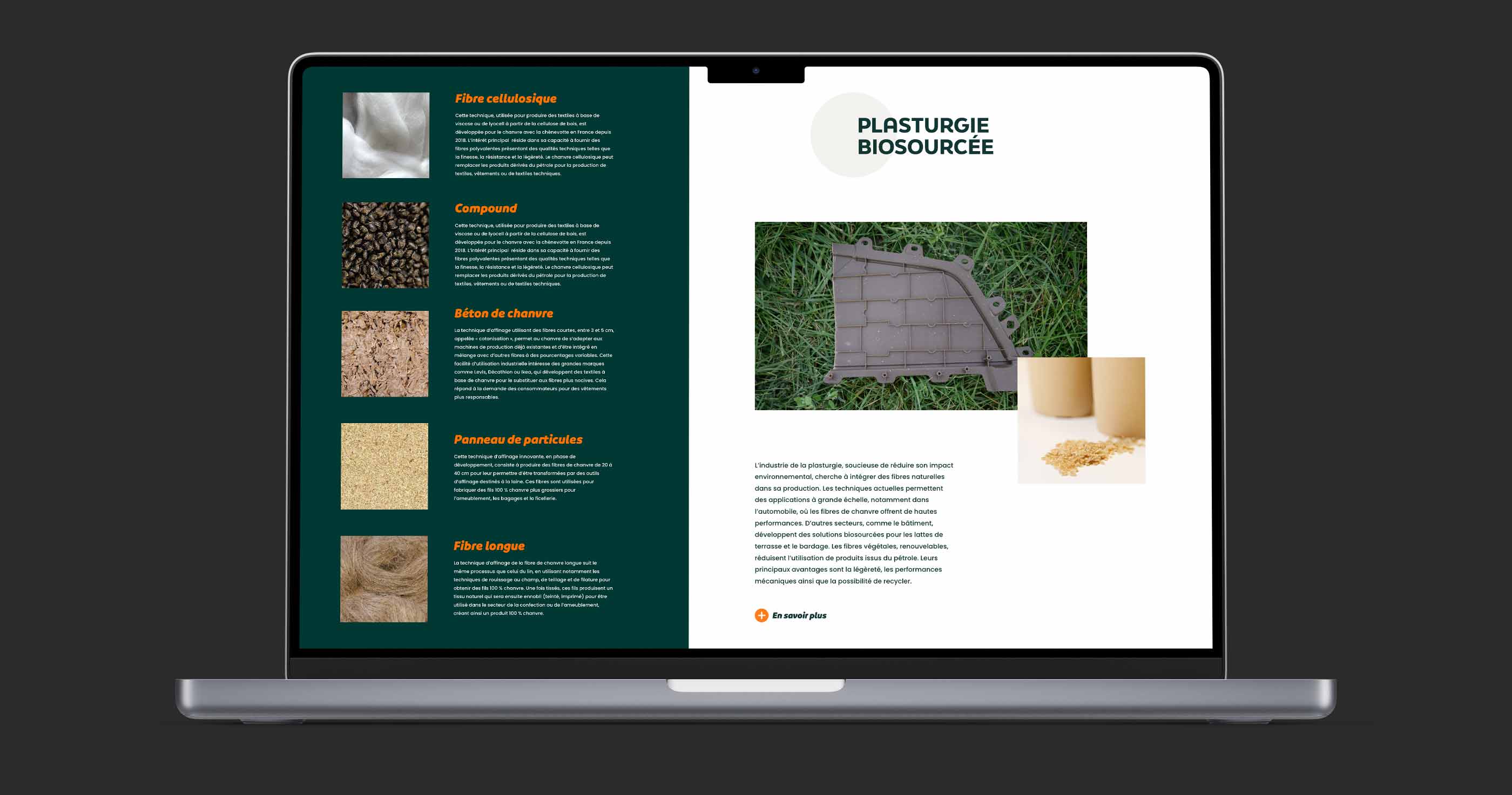 Page Plasturgie biosourcée du site InterChanvre sur ordinateur portable