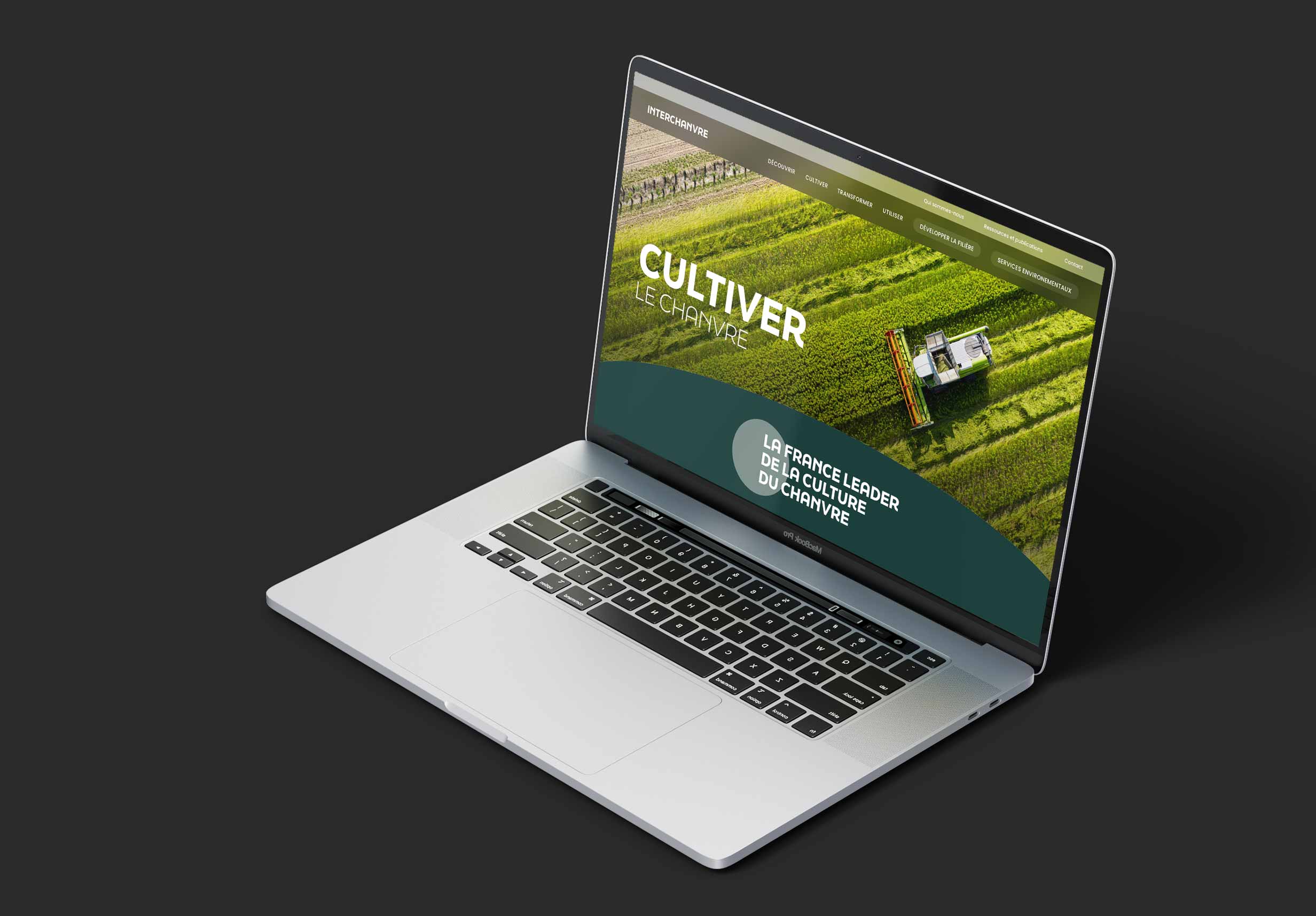 Site web InterChanvre sur ordinateur portable, rubrique Cultiver le chanvre