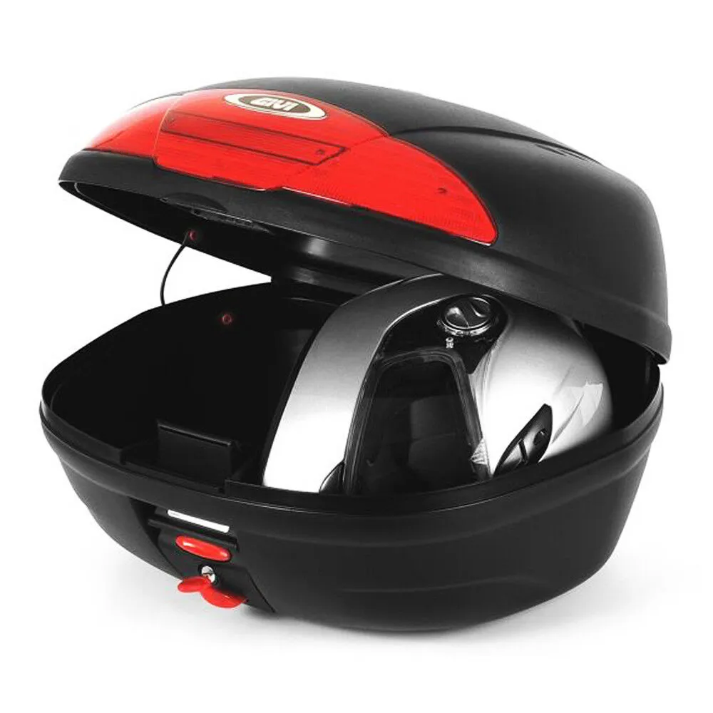 Un top case avec un casque dedans