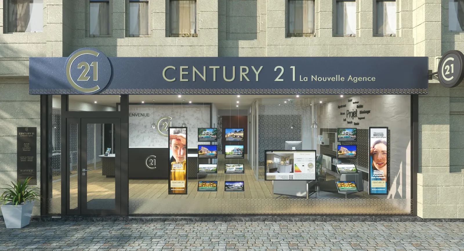 Photo de la devanture de l'agence immobilière Century21.
