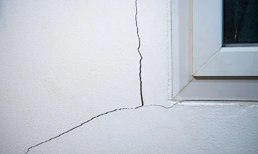 Des fissures sur un mur blanc dans une maison