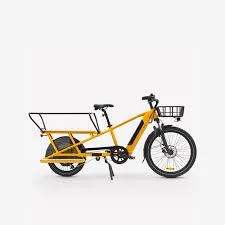 Photo d'un vélo cargo jaune et noir