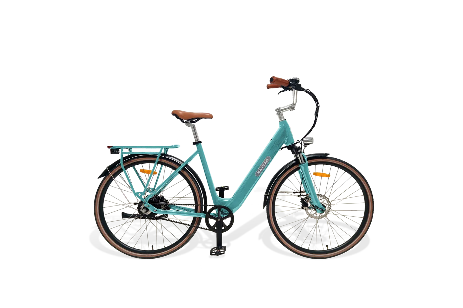 Un vélo électrique hollandais bleu cyan