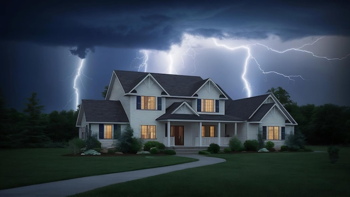 Une maison sur laquelle la foudre tombe