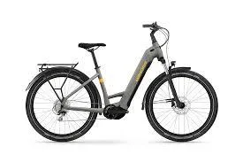 Le vélo Winora Yucatan X8 gris sur un fond blanc