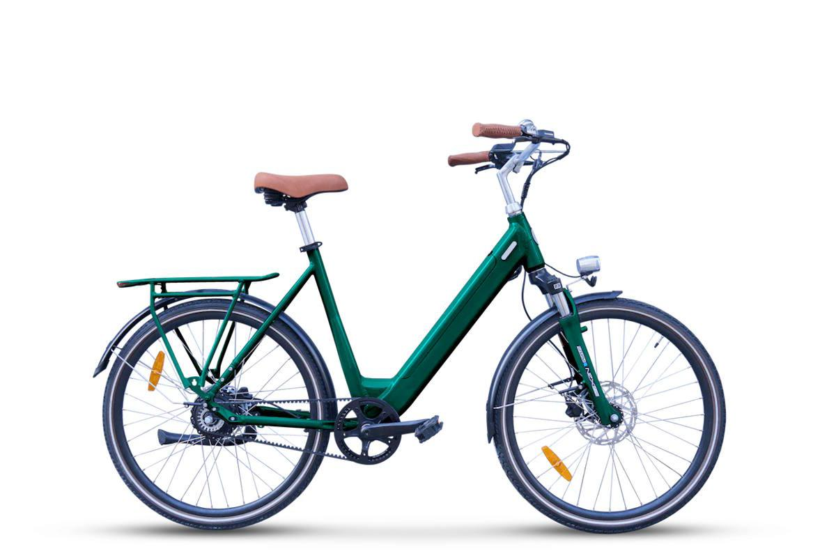 Le vélo de Brumaire vert su run fond blanc