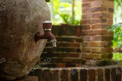 Un robinet sur un système de récupération d'eau de pluie