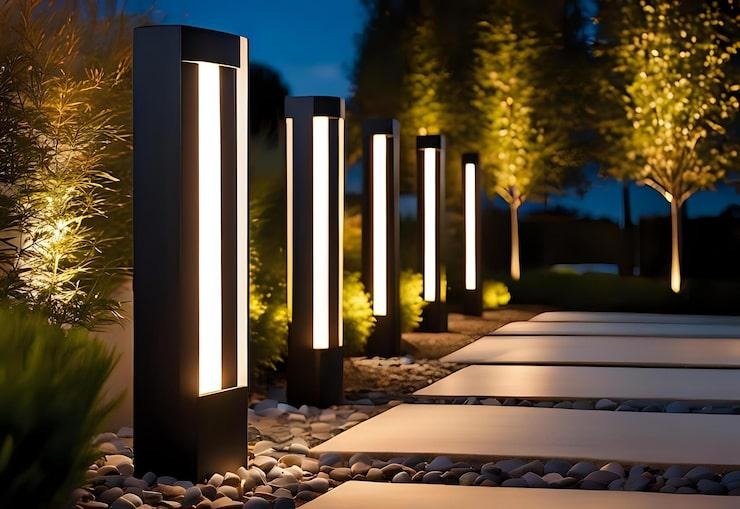 Des lampadaires LED dans un jardin