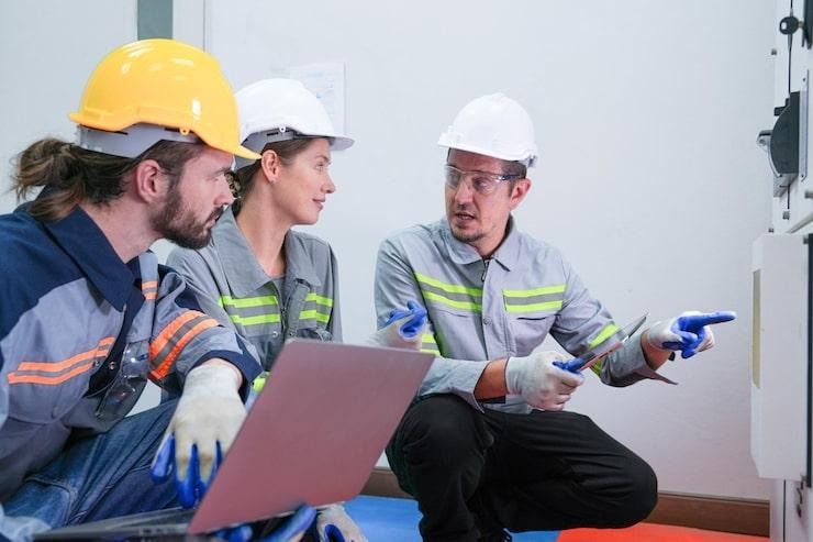 Des électriciens professionnels qui cherchent une fuite