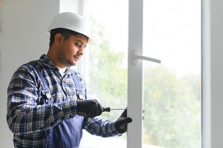 Un homme qui utilise un tourne-vis sur un verrou de fenêtre