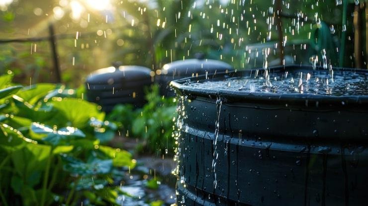 Un récupérateur d'eau de pluie