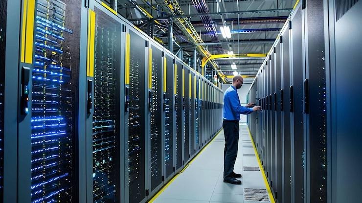 Un homme dans un data center