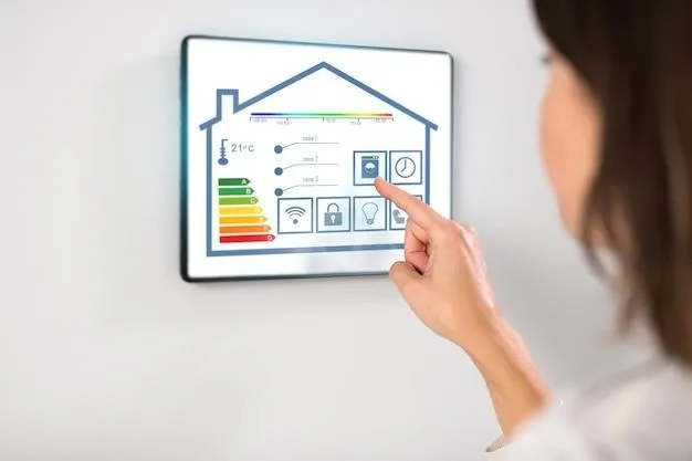 Une femme qui contrôle la perfeormance énergétique d'une maison avec une tablette fixée sur le mur
