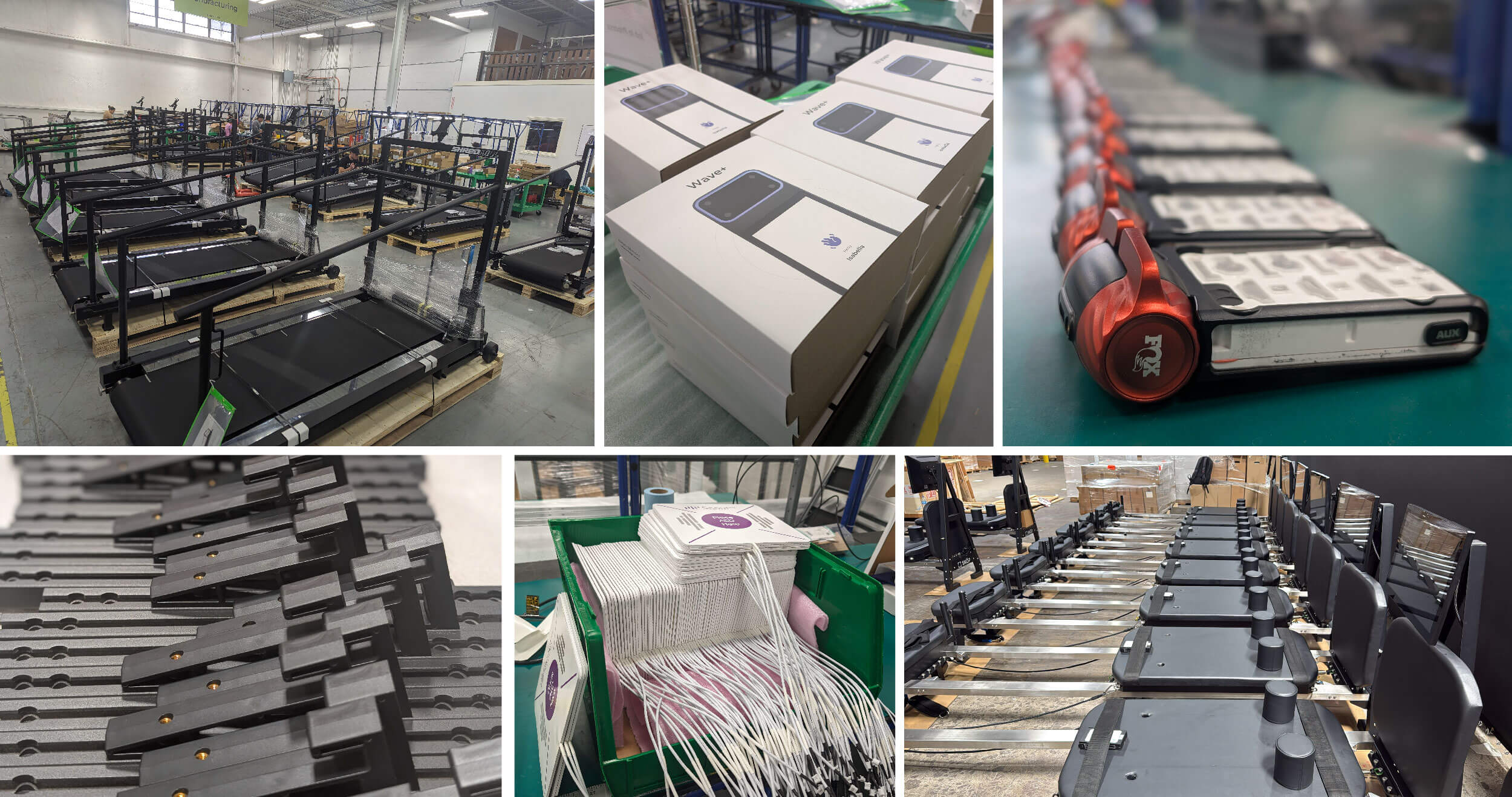 Production Verification Testing (PVT) images showing various products built at various quantities in the manufacturing facility