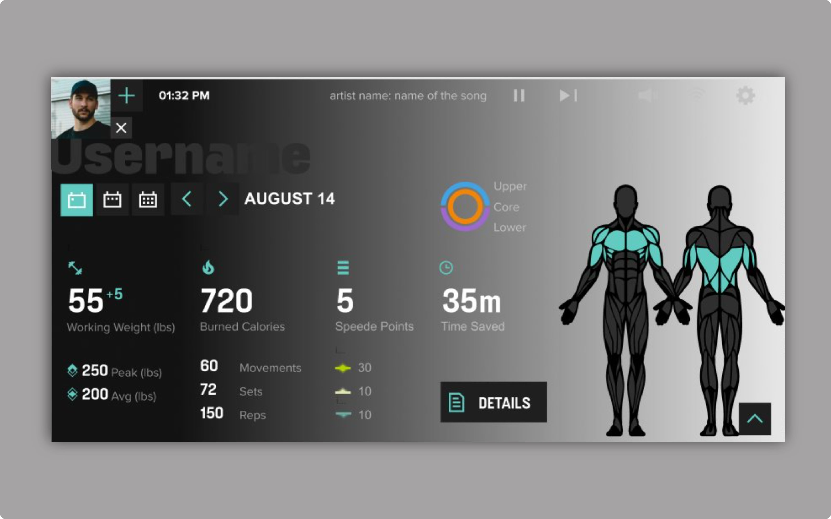 Interface of fitness app built by Hatch's app design services