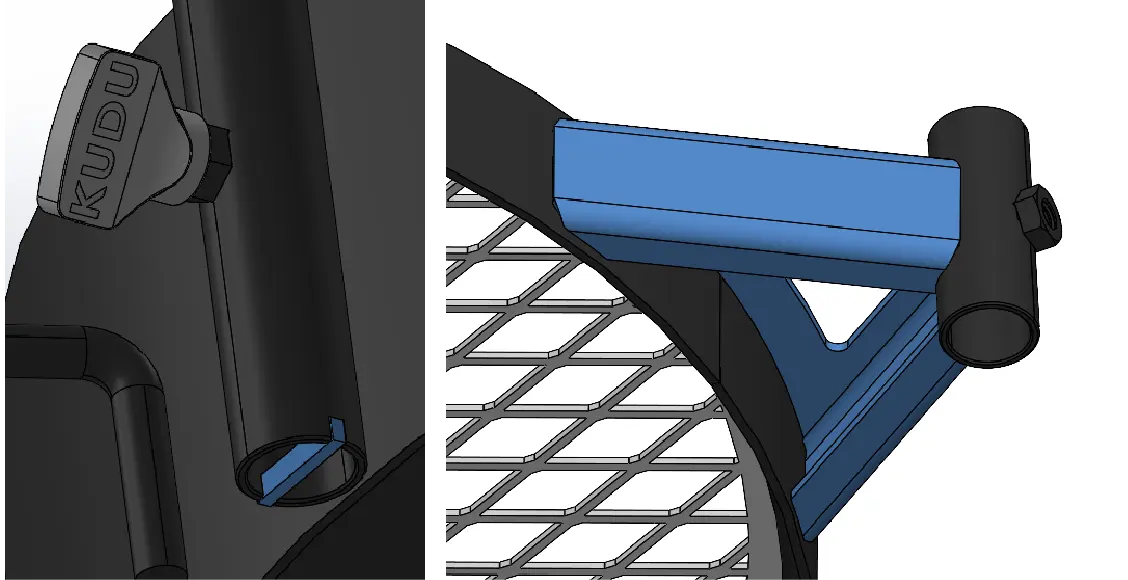 Detailed CAD angles of KUDU open fire grill by Hatch engineers