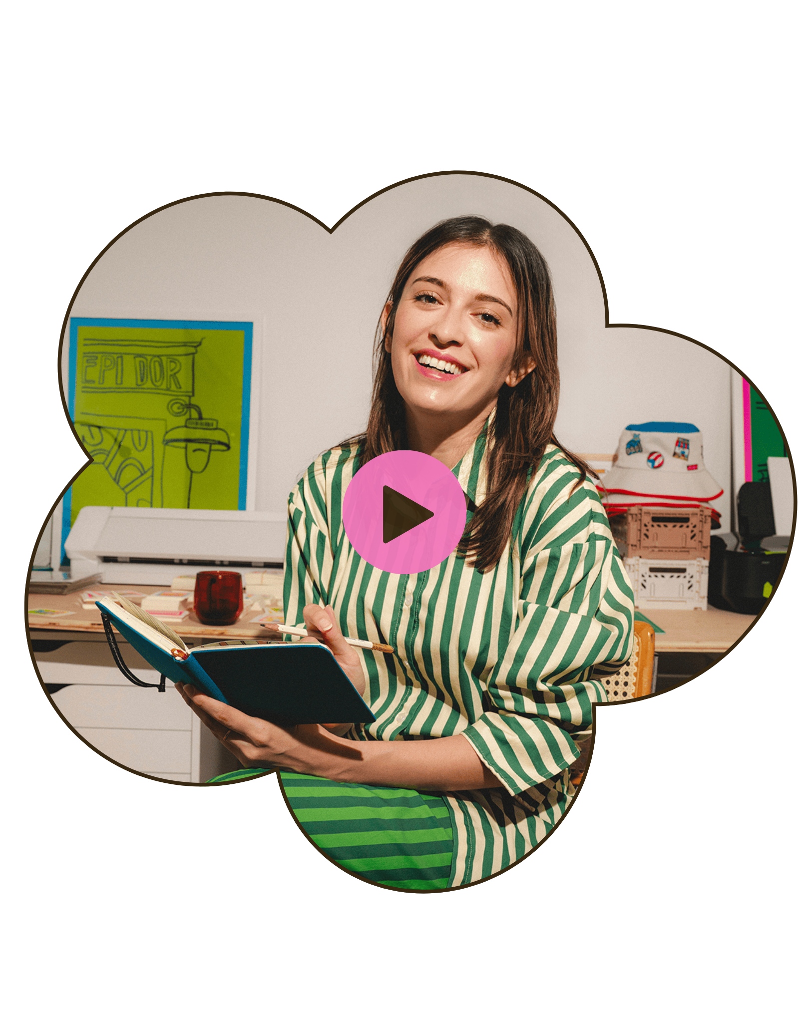 Fabiola Lara in her Philadelphia studio working on a mini print design