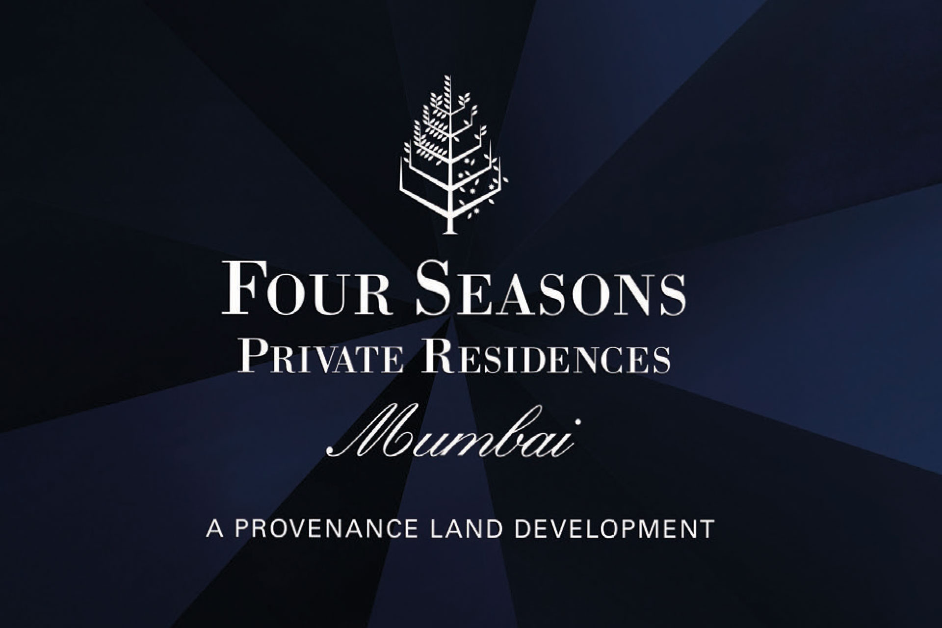 Logo of Four Seasons Private Residences Mumbai with a stylized tree icon and text indicating a Provenance Land Development.