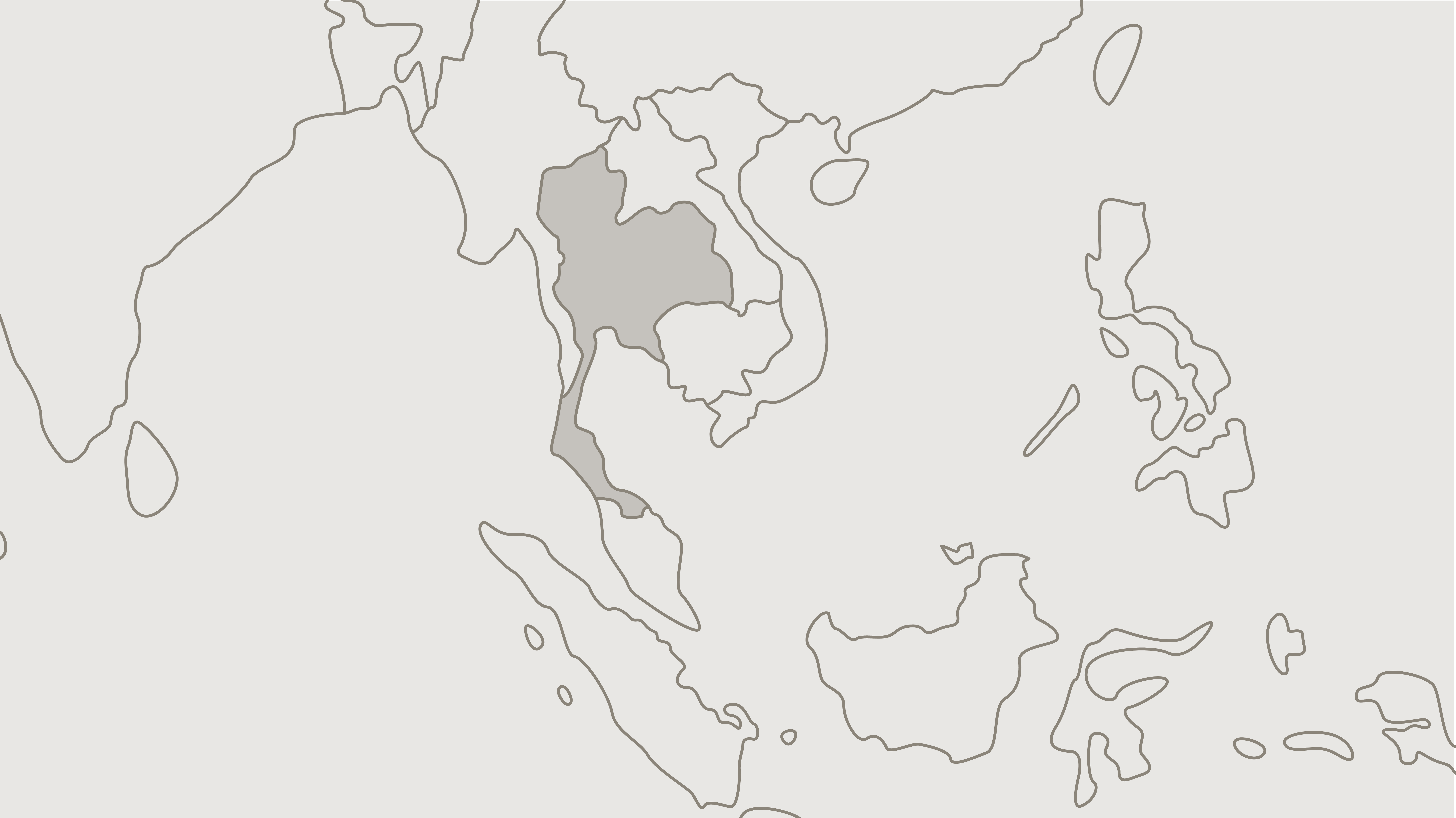 Map of Southeast Asia with Thailand highlighted in gray among neighboring countries.