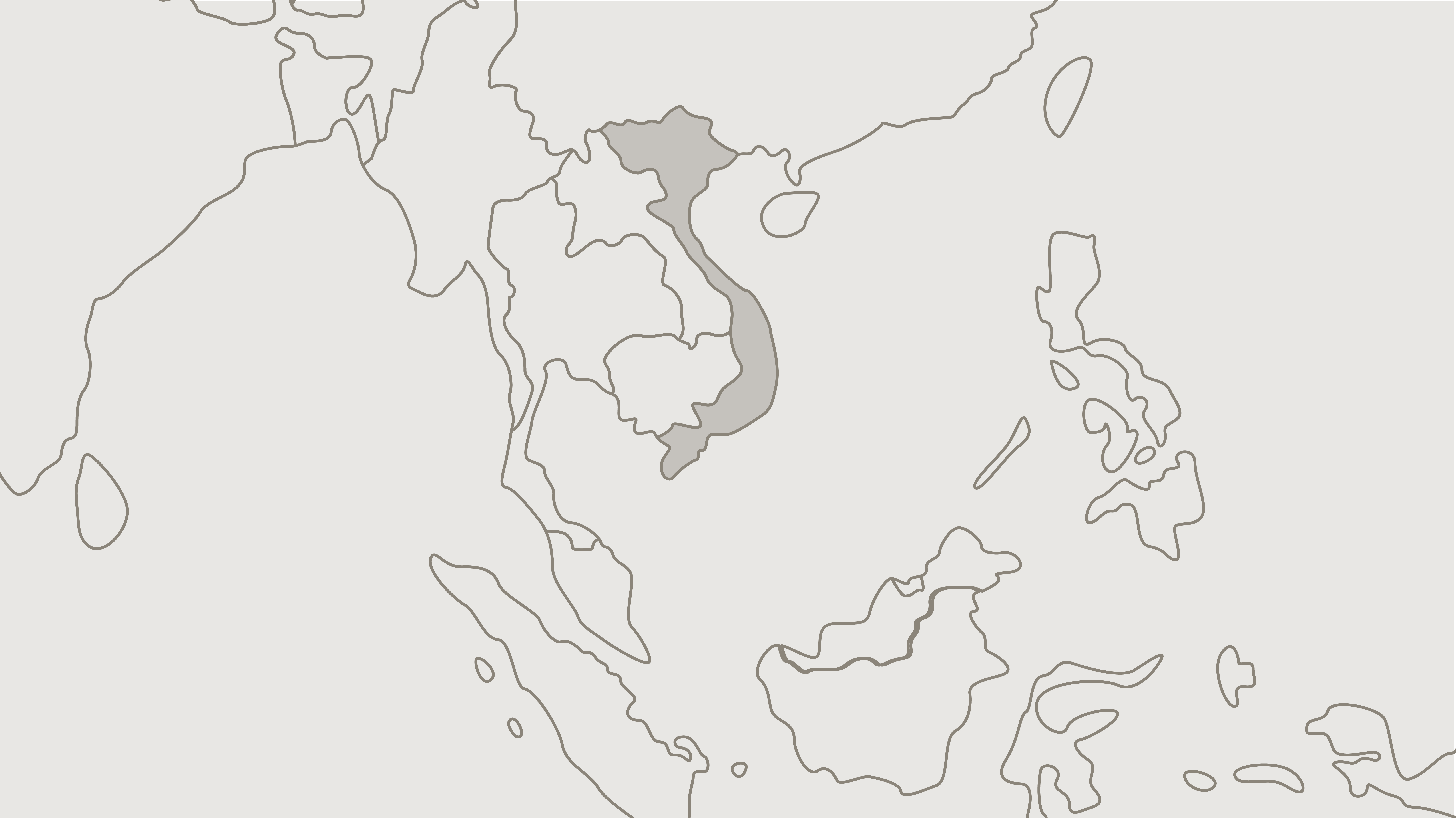 Map of Southeast Asia highlighting Vietnam in a shaded gray color among outlined countries.