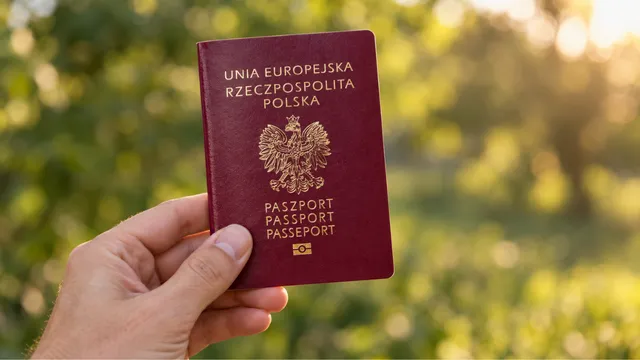 A hand holding a polish passport