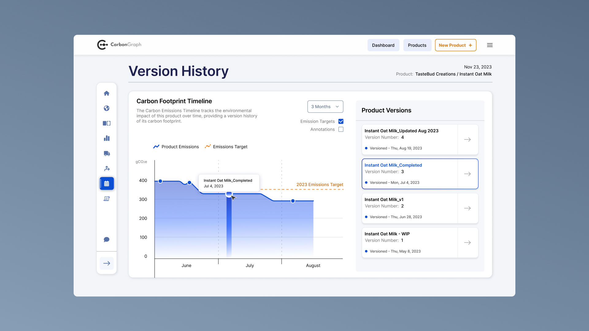 Final design of version history page