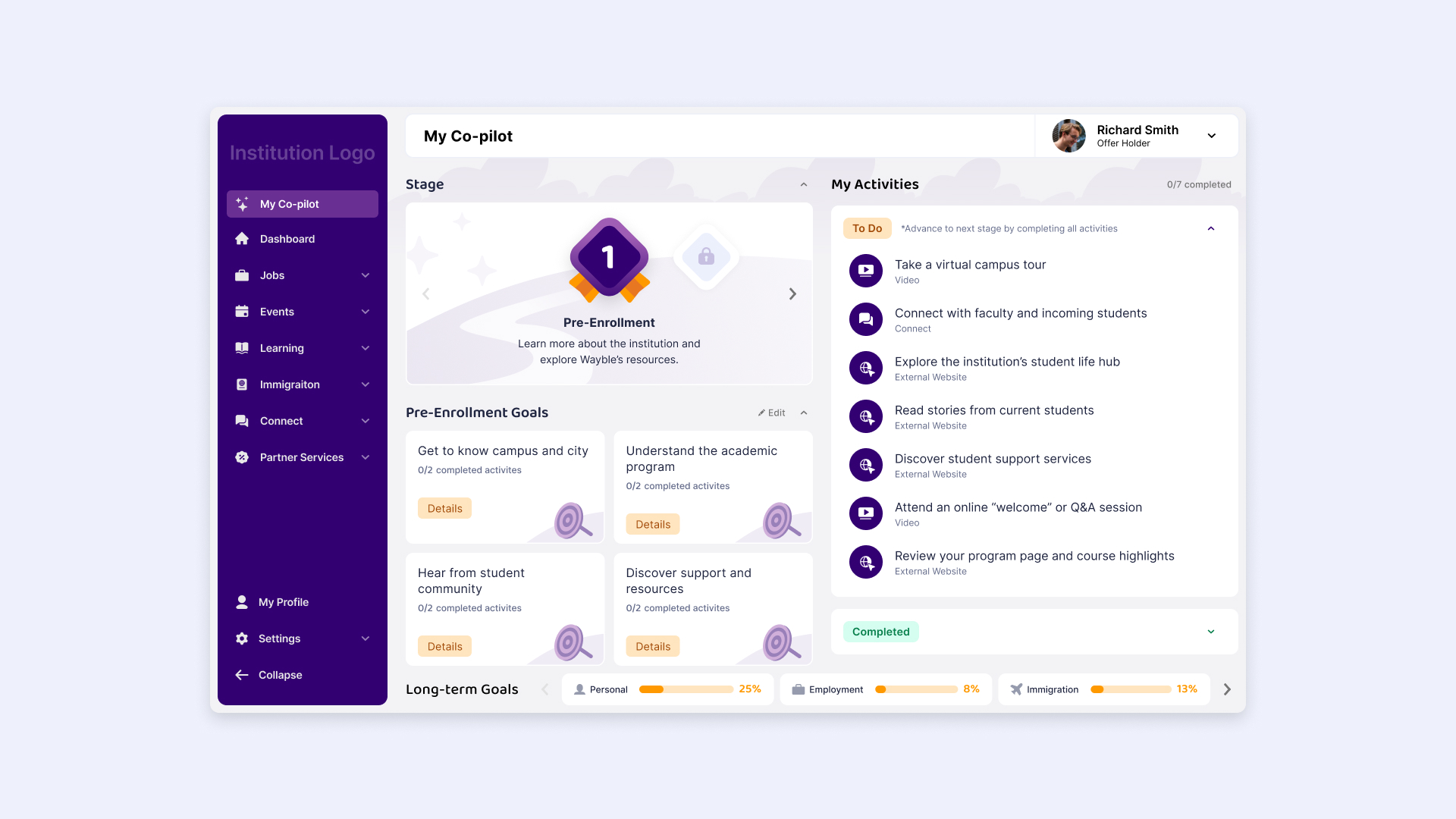 Example of Co-pilot customized with institution branding, supporting a unified student experience.