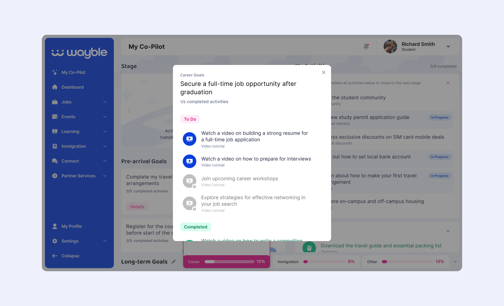 The second iteration introduced long-term goals while exploring the idea of built-in actions within activities based on activity type.