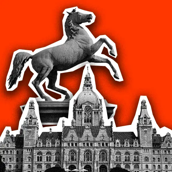 Pop-art collage of Hannover landmarks for Urban Challenger scavenger hunt