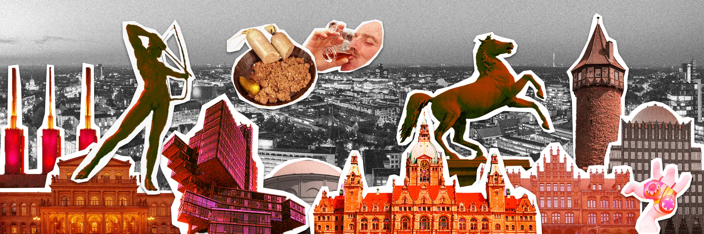 Pop-art collage of Hannover landmarks for Urban Challenger scavenger hunt