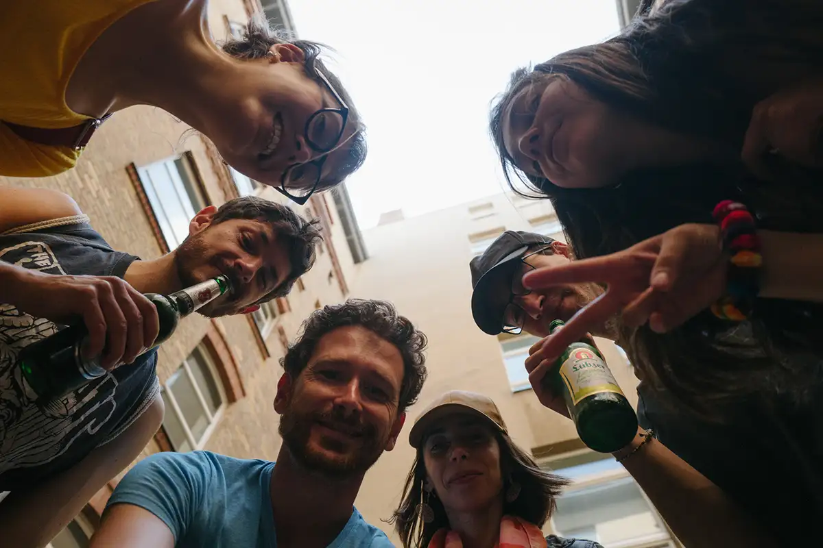 Team celebrating a completed challenge at their Urban Challenger event in Berlin