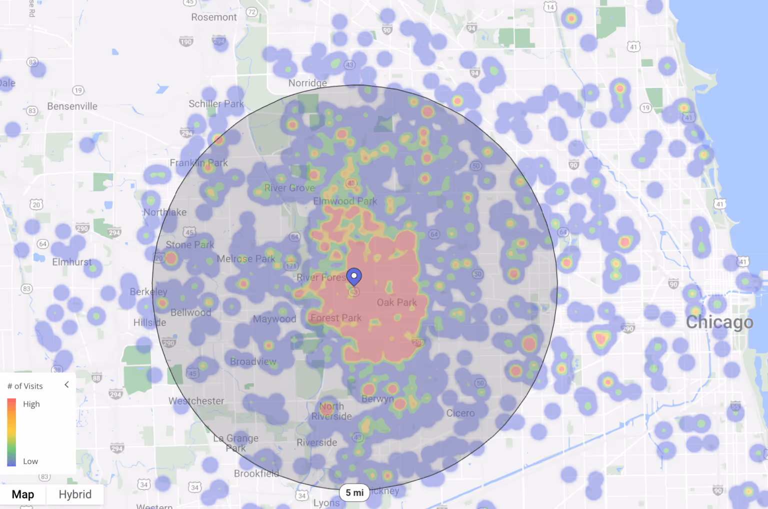 Screenshot from Placer.ai's platform showing the True Trade Area of a Trader Joe's location in Illinois