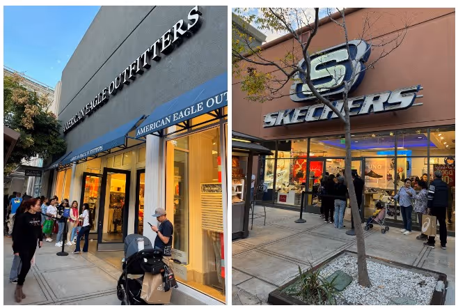 image of lines outside american eagle outfitters and sketchers stores