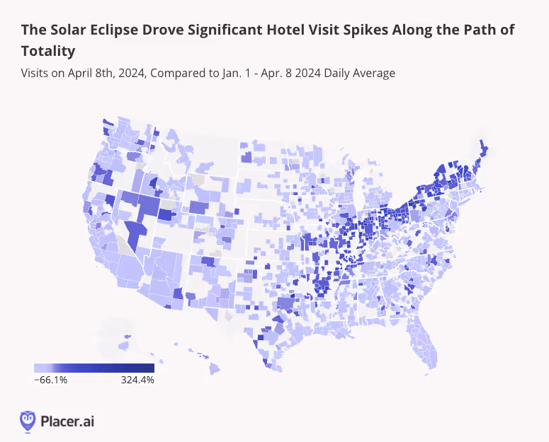 map: solar eclipse drove significant hotel visit spikes along the path of totality
