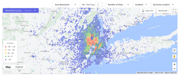 Screenshot of the true trade area of the Garden State Plaza