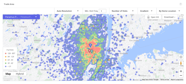 screenshot of true trade area of Paramus Park Mall