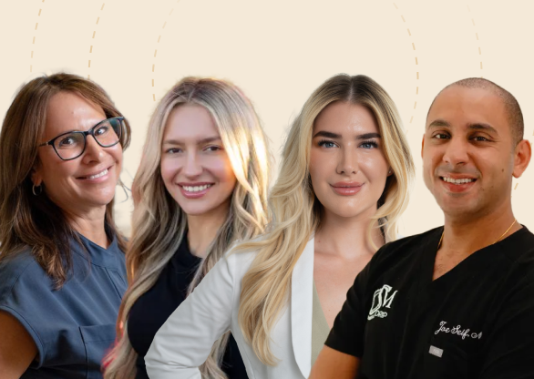 A woman getting her hair styled by a hair stylist.