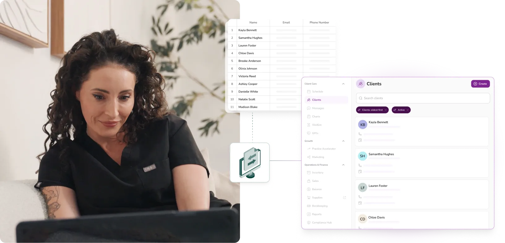 A woman sitting at a desk using a laptop computer.