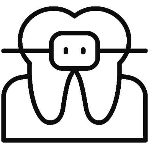 Tooth icon with an orthodontic bracket attached