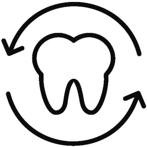 Two arrows going around a tooth icon