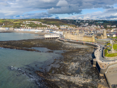 Aerial shot of the Aberystwyth coastline