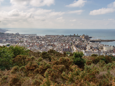 Rooftops of houses in Aberystwyth near the coast