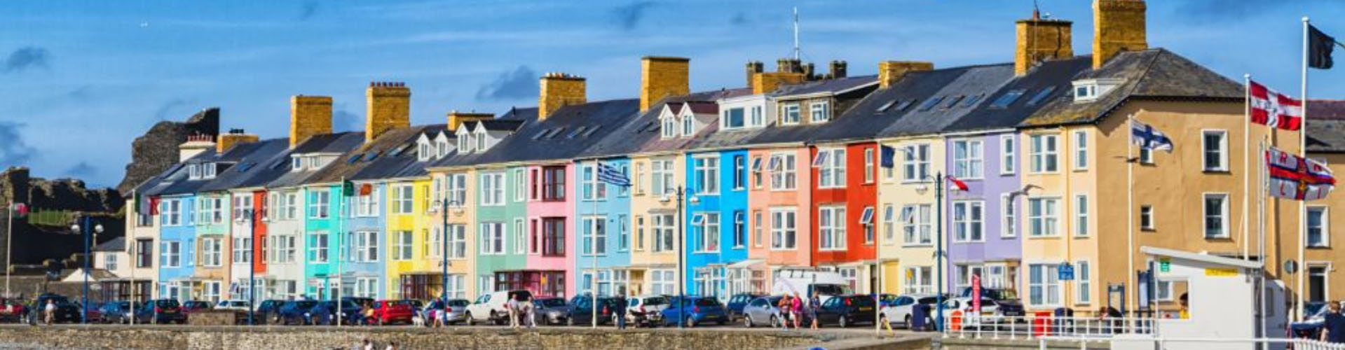 Colourful houses on the Aberystwyth beach