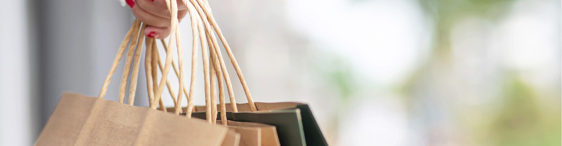 Hand holding paper shopping bags