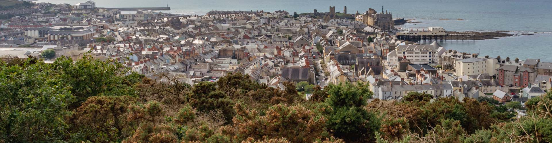 Rooftops of houses in Aberystwyth near the coast